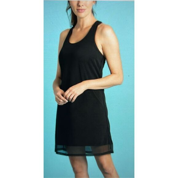 Black Hinata Mesh Overlay RacerBack Tank Dress - Picture 1 of 4